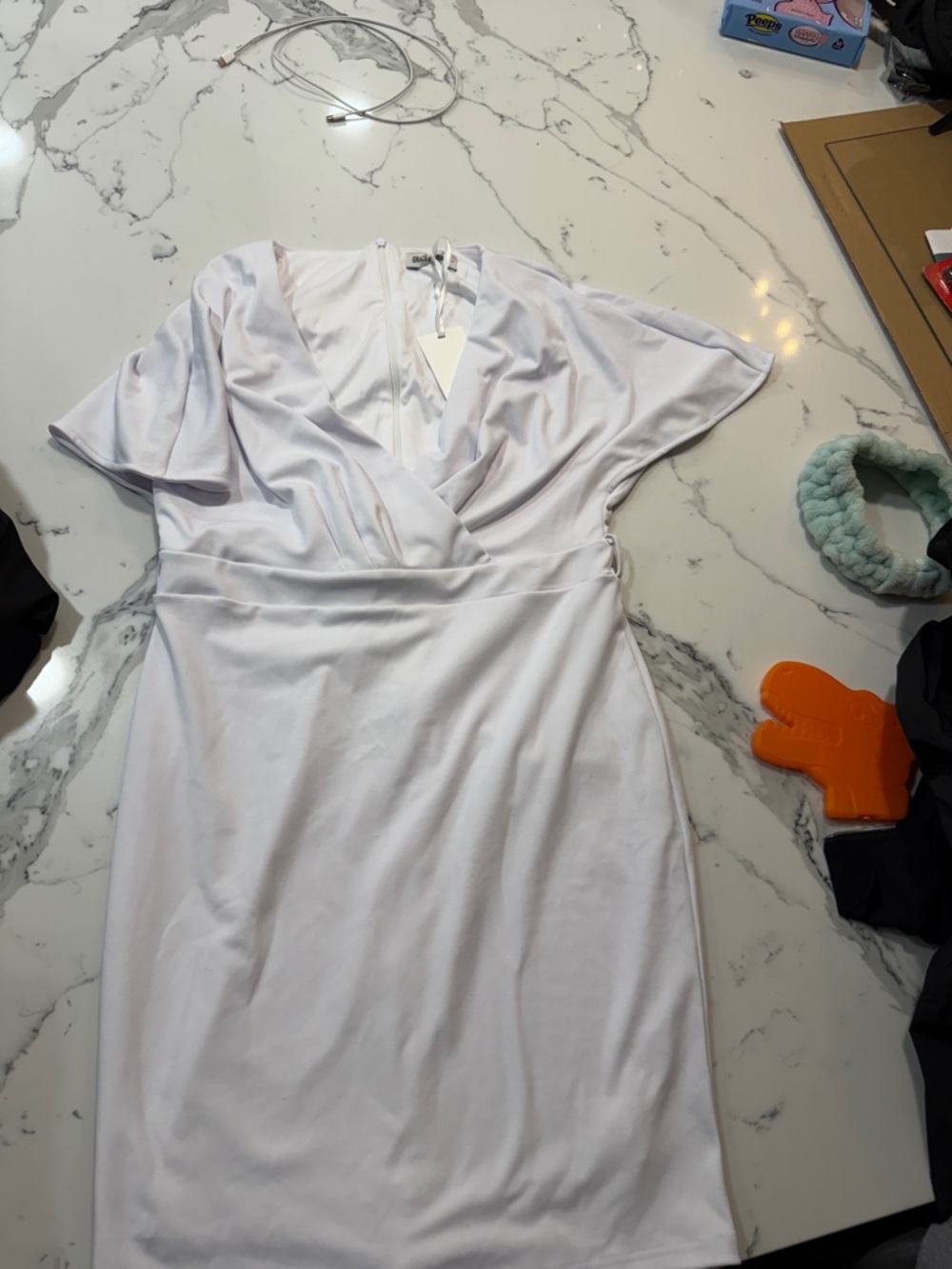 Grace Karin White V‑Neck Wrap Midi Dress
